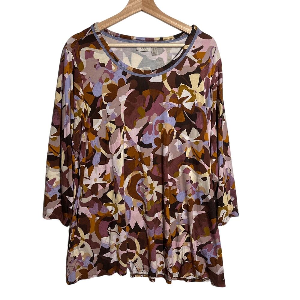 LOGO by Lori Goldstein Printed Rayon 230 Crew Neck Tunic Top 2X Pockets Abstract